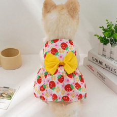 강아지 원피스 리본 딸기 드레스 반려견 원피스 여름 꽃무늬 의류, 레드플라워