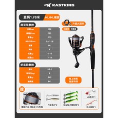 KASTKING 直柄1.98米 ML/ML硬度 榮耀傳奇 紡車輪 遠投馬口魚竿套裝, 雙竿稍1.98米ML紡車升級套裝【可路滑