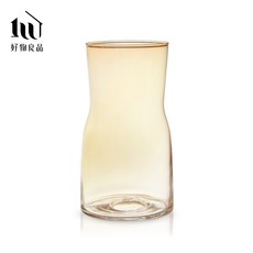 好物良品 雙色漸變手工玻璃花瓶 花藝花器 插花裝飾品 桌面餐桌擺飾, 琥珀色