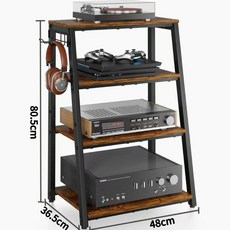 가정용 4단 후크 포함 빈티지 LP수납장 사다리꼴 멀티미디어 오디오 LP 레코드 수납 선반, 블랙
