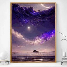 唯美浪漫星空鑽石畫 夜空風景手工DIY裝飾畫, 款式七,圓鑽畫布尺寸30*40+含工具