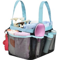 Haundry 메시 샤워 캐디 백 휴대용 대학 기숙사 욕실 토트 캠프 체육관용 빠른 건조 홀더 열쇠 고리가 있는 바구니 포켓 8개 옥스포드 손잡이 2개 그레이, Black Light Blue