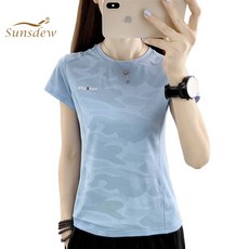 Sunsdew 빠른 건조 여성 여름 반팔 달리기 하이킹 휘트니스 느슨한 등산 의류 탑 스포츠 빠른 건조 티셔츠 여성스포츠의류 등산의류