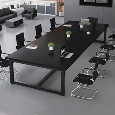 오피스 회의실 사각 넓은 책상 회사 사무용 회의용 테이블, 블랙 상판