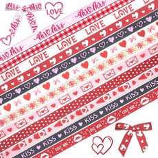 Hying 선물 포장용 발렌타인 데이 리본 12롤 그로그랭 하트 리본 1cm(0.37인치) x 11.9m(12야드) 포장, Hying 선물 포장용 발렌타인 데이 리본 12롤, 그