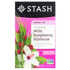 Stash Tea 허브티 야생 라즈베리 히비스커스 카페인 무함유 티백 20개입 38g(1.3oz) 2팩, 38g, 1개