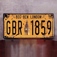 차량 번호판 빈티지 외국차 플레이트 펍 장식 소품 카페, 1개, 밤색