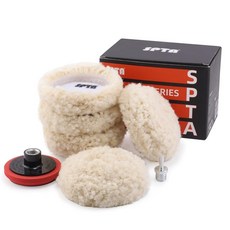 SPTA 울 폴리싱 패드 75mm(3인치) 5개 100% 천연 울 버핑 패드 후크 및 루프 백킹 패드 1개 드릴 폴리셔 절단용 연장 섕크 1개 자동차 바디 수리 버핑, SPTA 울 폴리싱 패드, 75mm(3인치) 5개, 1