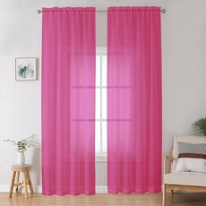 OWENIE 침실 거실용 핫 핑크 시어 커튼 243.8cm(96인치) 길이 2패널 세트 부드러운 단색 조명 필터링 투명 시어 천장부터 바닥까지 큰 창문용 2개 각 너비 1
