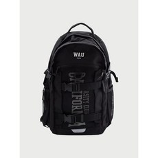 WHO.A.U網袋後背包 刺綉 多功能後背包 多隔層 韓系後背包 學生 電腦包 書包 雙肩包 正韓, 黑色【1-2天出貨】