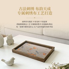 優選 新中式木質收納盤柿柿如意刺繡托盤客廳臥室玄關桌面裝飾鑰匙盤 副廠商品, 1個, 柿柿如意一個 體驗裝 , 20*30 胡桃色框