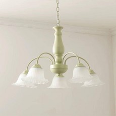 法式田園臥室吊燈 花朵客廳吊燈 北歐奶油系主臥燈 美式複古房間燈, 5頭吊燈奶綠色