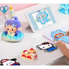 DIY 펄러비즈 캐릭터용 셀프 핸드메이드 컬러 구슬 비즈3d입체만들기 재료 세트, 미니 다리미 + 24색 세트