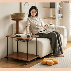 708090 애완 동물 테이블 소파 소형가구 고양이 이동식 사이드테이블, 1개, 월넛색