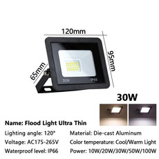 야외 투광 조명 LED 스포트라이트 IP66 방수 프로젝터 220V 포코 정원 가로등 벽 램프, 30W 220V(NO Plug), Warm light