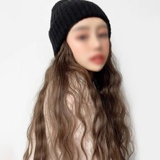 백송 풍성한 통가발 웨이브 히피 비니 보헤미안 캐주얼스타일 자연스러운 따뜻한 여성 가발 모자, 1개, 풍성한통가발웨이브히피비니 블랙브라운헤어