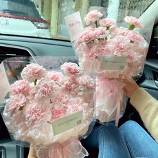 創意禮物 氣質溫柔粉色康乃馨花束成品 仿真花送長輩媽媽生日禮物母親節禮物, 22朵粉康乃馨送燈串+賀卡,【成品發貨】免費代寫賀卡, 1個