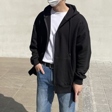 陰暗男女通用純色寬鬆連帽拉鍊外套