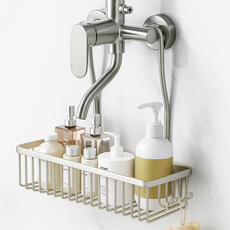 난네난네 욕실 대형 샴푸정리 녹슬지않는 수납랙 벽걸이형 정리대, 실버, 1개