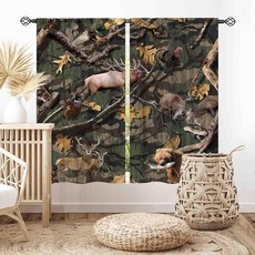 127100 팜하우스 사슴 커튼 소박한 오두막 레트로 카모 나무 탄력 숲 위장 친애하는 곰 엘크 야생 동물 암막 창문 드레이퍼리 침실 거실 주방 욕실용 패널 2개 106.7