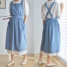 AREEZEN 브랜드공정 핏예쁜 데님 원피스 앞치마 A라인, 1개, 감성데님 연청