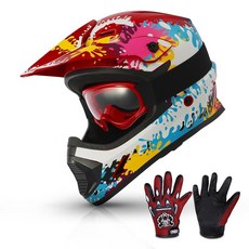 TCMT DOT 청소년 비포장 도로용 오토바이 ATV 헬멧 모토크로스 고글 장갑, 청소년 스몰, 패턴: 페인트볼