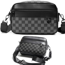 男用大容量皮革郵差包/側背包 063, 方格