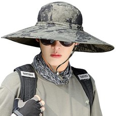 Peicees 슈퍼 와이드 챙 햇빛 차단 모자 남성용 여성용 낚시 버킷 사파리 카우보이 모자 잉크_아미 그린 Ink_army Green 261319
