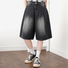 [키140/150/키160] 키키코 워싱핀턱버뮤다데님팬츠 여름 청반바지