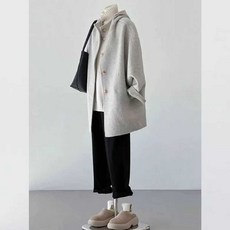고퀄리티 숏 여성 겨울 모직 하프 반 코트 그레이