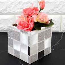 오몽숲 체크무늬 인테리어 조화 화분 인조조경, 브라운 - 소