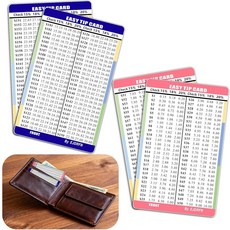 지갑용 팁 카드 레스토랑 카드 4개 - $1 ~ $100 및 $101 $200 15% 18% 20% 계산기 내구성 있는 PVC 사이즈 포켓 8.9 x 5.4cm3.37 2, 지갑용 팁 카드, 레스토랑 카드 4개 - $1 ~ $1