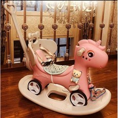 작은 목마 베이비 2 in 1 1-3 생일 선물 장난감 아이들 흔들기 놀이, 22 핑크+등받이+퍼터