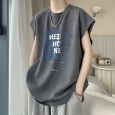 仿麂皮絨無袖T恤男款夏季寬鬆坎肩背心，美式潮牌重磅短袖上衣，舒適透氣展現潮流風格