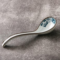 釉下彩手繪湯勺 彎柄陶瓷調羹, 1個, 籃彩