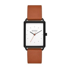 Skagen 남성용 하겐 쓰리 핸드 밴드 시계 브라운 가죽/블랙/화이트 원사이즈 하겐