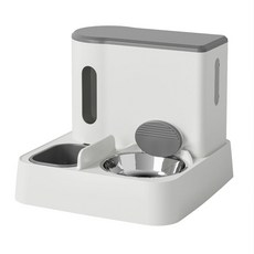寵物自動餵食器 貓狗通用 大容量乾濕分離 自動餵水器 304不鏽鋼碗 防卡糧設計, 1個, 升級款灰色+不鏽鋼碗