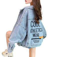 여성용 루즈핏 데님 자켓 레터링 자수 데님 코트 데일리 캐주얼 청자켓