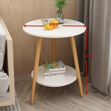 원형 티테이블 이동식 북유럽 협탁 거실 라탄 찻상 수납, 1개, 웜화이트 이중층 60cm 71cm