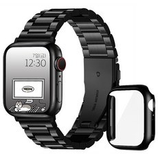 아이비온 애플워치 메탈 스트랩 40 44 + 풀커버 케이스 세트, 퓨어블랙