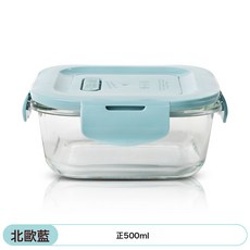 北歐綠 帶勺長方形玻璃保鮮盒 1000ml, 1個, 迷森綠 正500ml