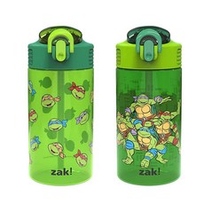 해외 잭디자인 Zak Designs 마블 스파이더맨 세이지 물병 학교 또는 여행용 473.2ml16온스 내구성 있는 플라스틱 빨대 손잡이 및 누출 커버 2팩 스파이더와 그의 놀, .0014.십대 돌연변이 닌자 거북이.