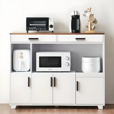 [수도권 지정일배송] 스타2 1200 와이드 서랍 렌지대 4단 선반 밥솥다이 전자레인지 다용도 주방 수납장, 화이트(멀바우상판), 3단