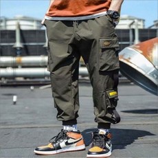 남성 카고 건빵 작업 바지 - 허리밴딩 루즈핏 면바지 통큰 스타일