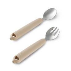 KUKU PLUS 寶寶矽膠不鏽鋼餐具組 (2色) 附收納盒 現貨, 奶茶色, 1個