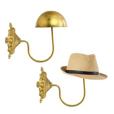 Owlgift 러스틱 골드 벽걸이 모자 홀더 2개 세트 - 모자 헬멧 가발 및 스카프용 돔 탑이 있는 빈티지 스타일 아이언 캡 랙 - 입구 집 카페 또는 부티크용 장식용, A-Gold