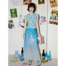 CF 化學少女 電子海螺 藍白漸變網紗半裙 A字裙