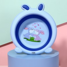 家用兒童摺疊盆寶寶洗手洗腳洗臉盆嬰兒坐浴盆批發嬰兒可摺疊臉盆, 小兔子摺疊臉盆-北歐藍:1個