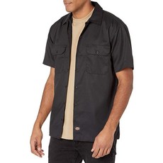 Dickies 남성용 반소매 플렉스 작업 셔츠 - 정비공 및 건설 버튼 다운 셔츠 내구성 있는 트윌 블랙 V1. L