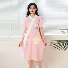 純棉紗佈浴袍家居服, 紗佈無袖斜門襟彩虹羊
